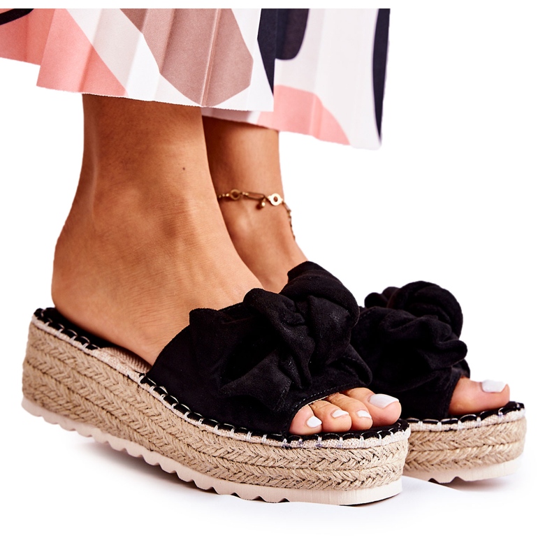 PG2 Dámské Pantofle Na Klínku S Mašlí Černá Tayla PG2 Dámské Pantofle Na Klínku S Mašlí Černá Tayla