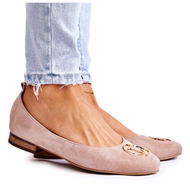 Dámské semišové baleríny s béžovou dekorací Nicole 2746 béžový