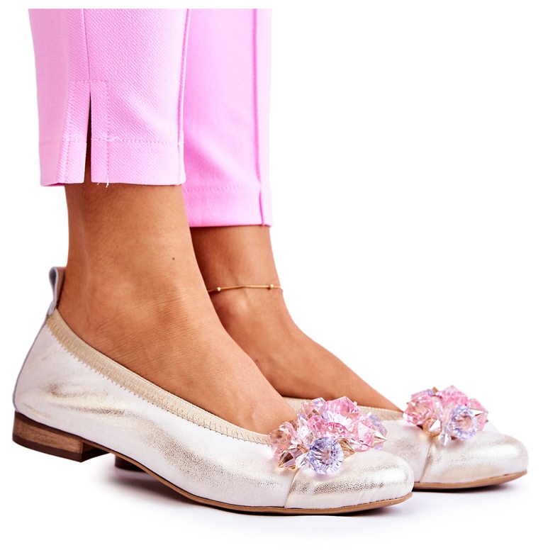 Dámské kožené balerínky s krystaly Nicole 2749 bílý