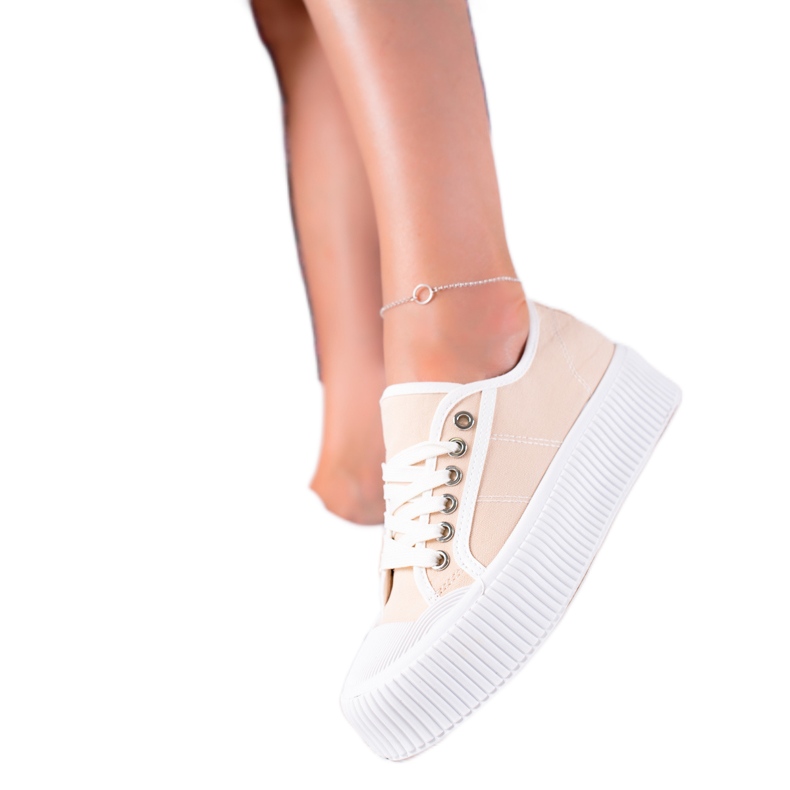 SHELOVET Tenisky Na široké Platformě béžový SHELOVET Tenisky Na široké Platformě béžový