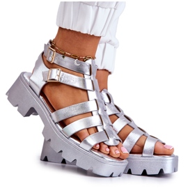 PS1 Kožené Sandály S proužky Silver Minorite stříbrný PS1 Kožené Sandály S proužky Silver Minorite stříbrný