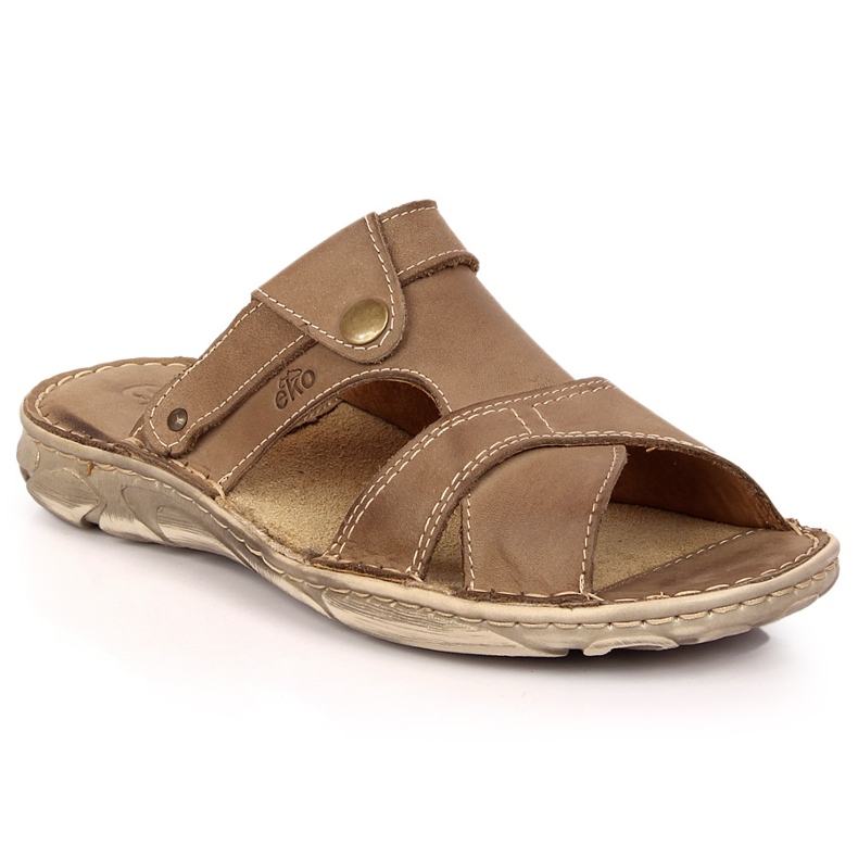 Hnědé kožené pánské pantofle EKO béžový hnědý