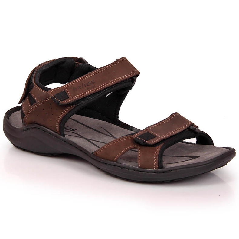 Kožené pánské sandály se suchým zipem hnědé Helios 854 hnědý
