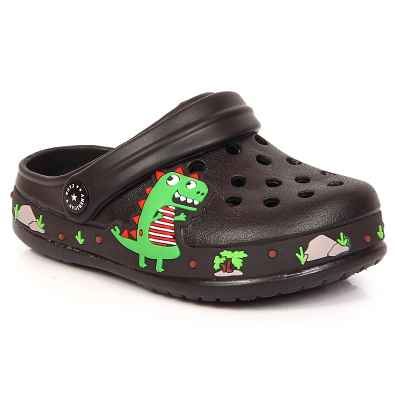 Black American Club Cokes pantofle s dinosaurem černá