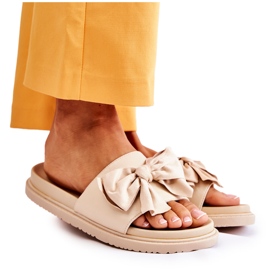 PJ1 Klasické dámské kožené pantofle s mašlí Béžové Dessy béžový