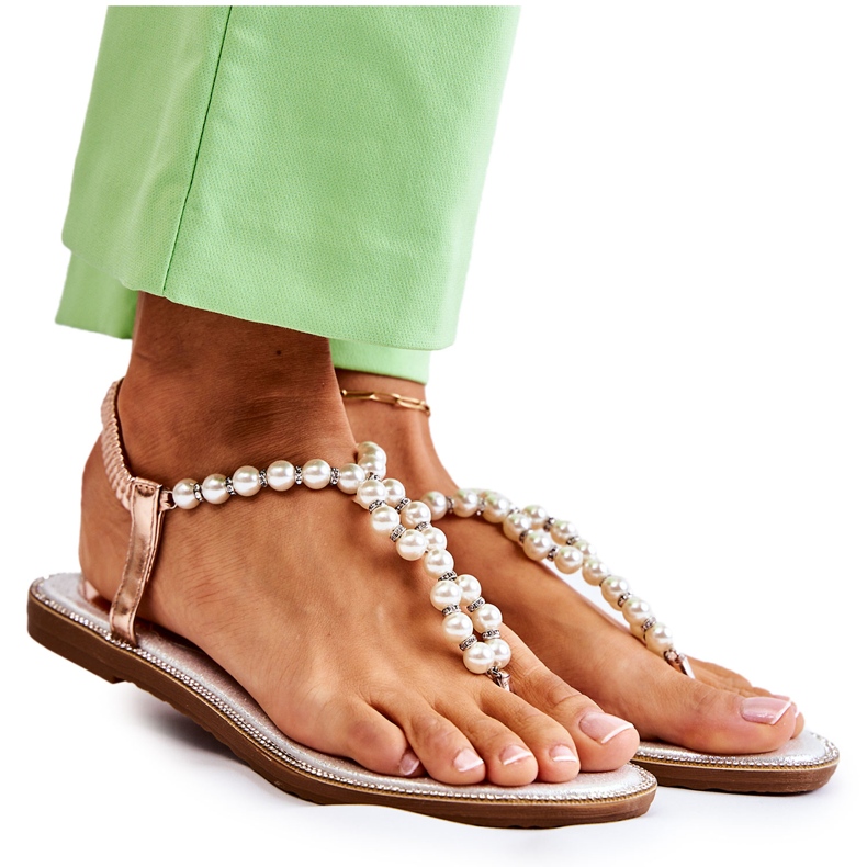 PG1 Módní sandály žabky s perlami Rose Gold Isalia růžový zlatý