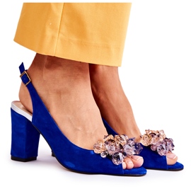 PA2 Módní semišové lodičky sandály s krystaly Navy Nolissa námořnická modř