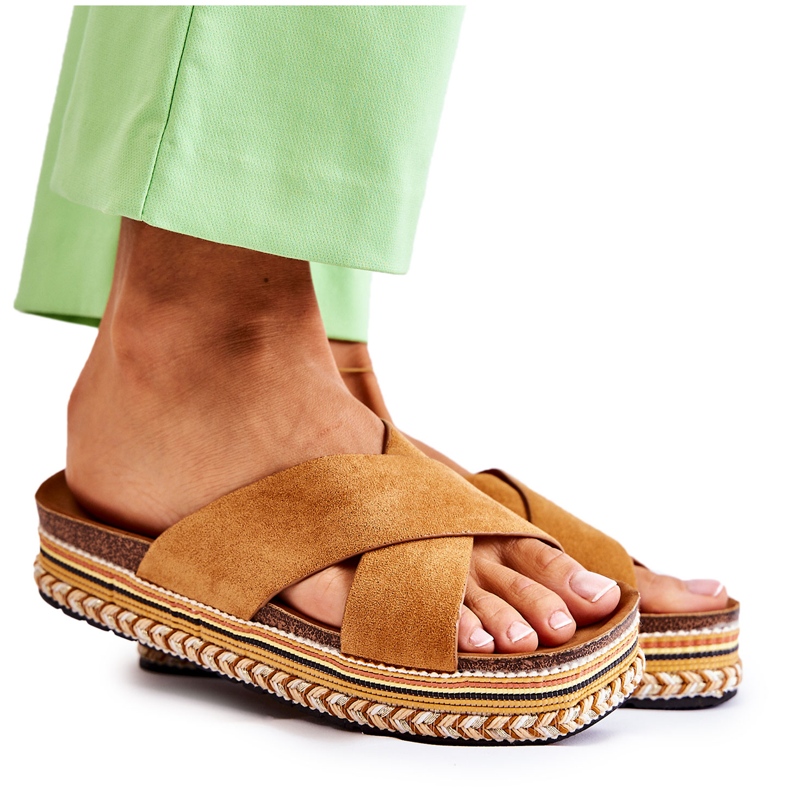 PG1 Dámské semišové pantofle na platformě Camel Jossie hnědý