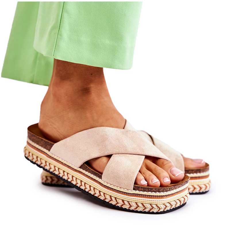 PG1 Dámské semišové pantofle na béžové platformě Jossie béžový