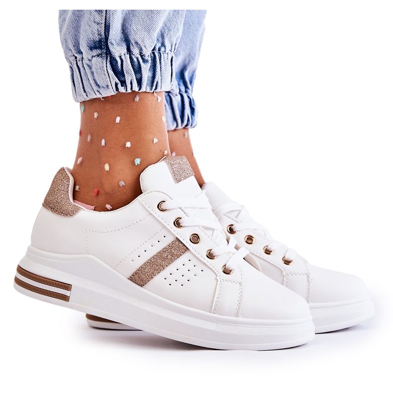 FK2 Dámská sportovní obuv, vázaná bílá Otylia bílý zlatý