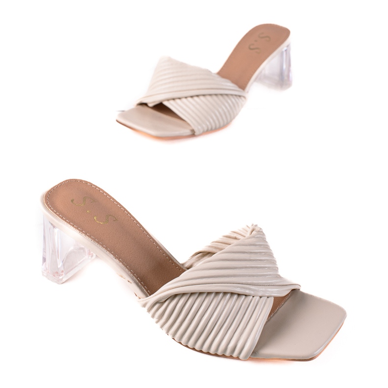 SHELOVET Pantofle s průhledným podpatkem béžový SHELOVET Pantofle s průhledným podpatkem béžový