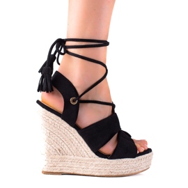 SHELOVET Espadrilky sandály s vysokým vázáním černý