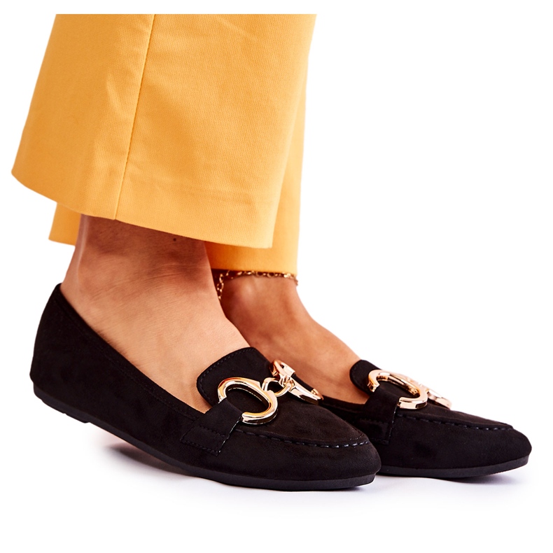 PG1 Dámské semišové mokasíny s černým zdobením reality černá