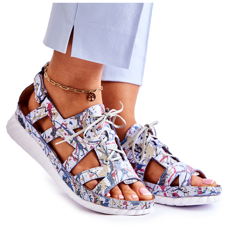 Maciejka Dámské kožené sandály se suchým zipem 05375-06 Modrá modrý vícebarevný Maciejka Dámské kožené sandály se suchým zipem 05375-06 Modrá modrý vícebarevný