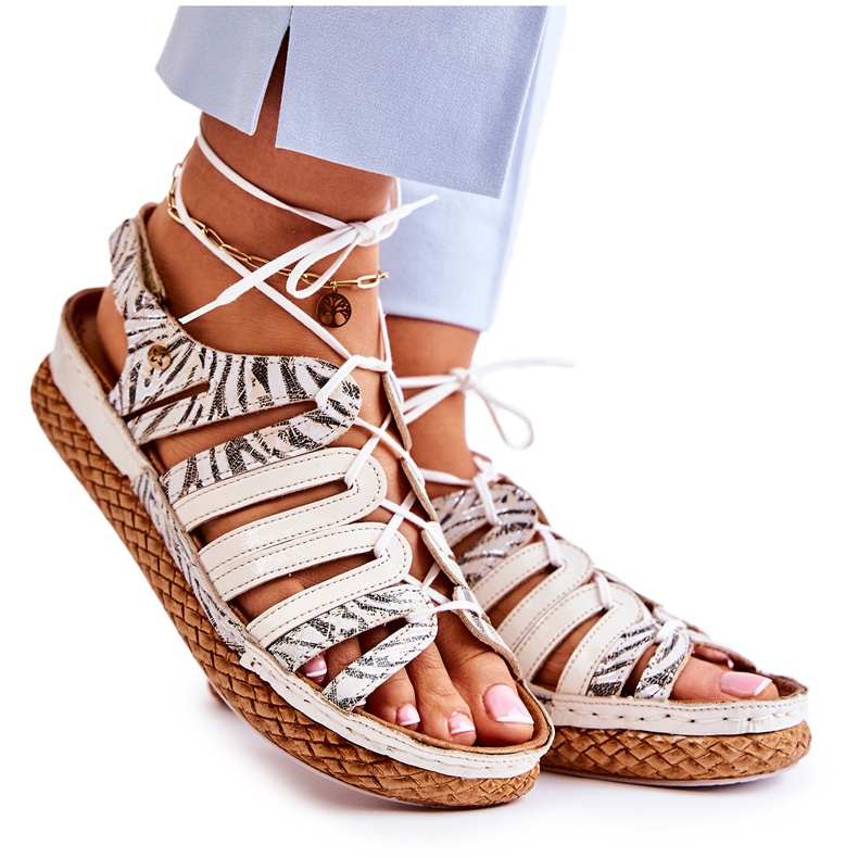 Módní dámské kožené sandály Maciejka 05552-04 béžovo-černá béžový