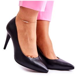 Sergio Leone Klasické magicky černé kožené jehlové podpatky černá