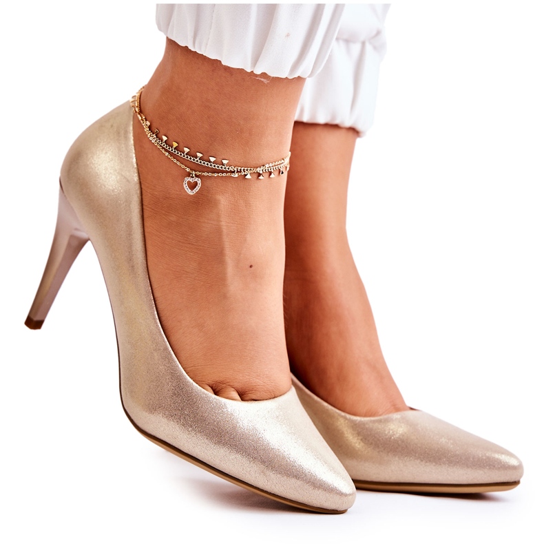 Sergio Leone Klasické zlaté kouzelně kožené jehlové podpatky zlatý