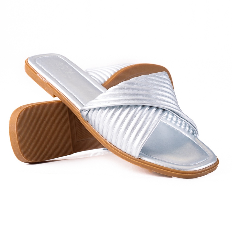 SHELOVET Dámské ploché pantofle stříbrný