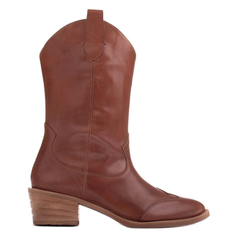 Marco Shoes Hnědé kovbojské boty z lícové kůže 1598B-003-1 BP hnědý