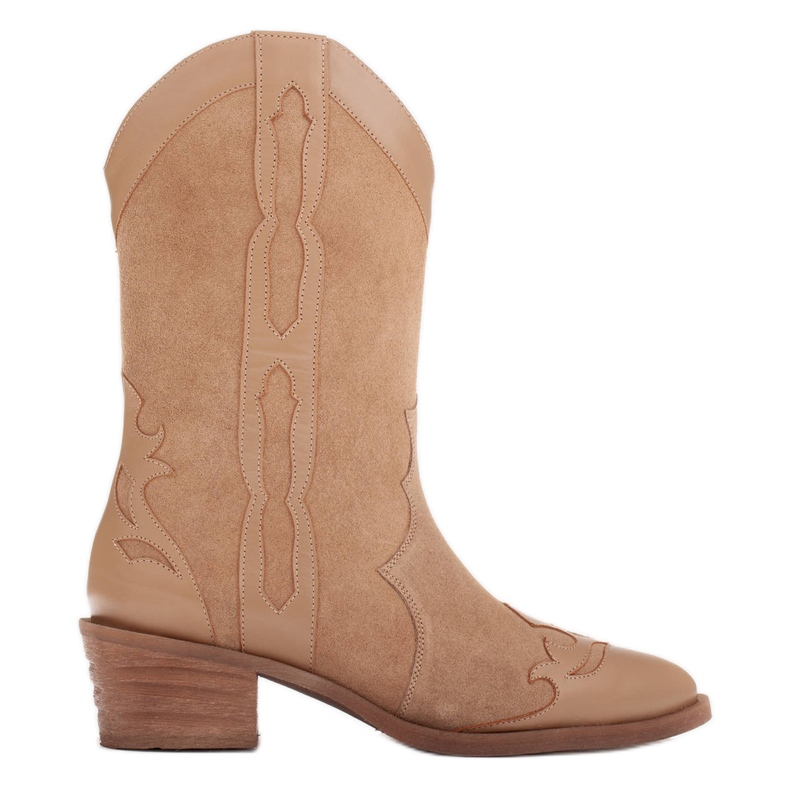 Marco Shoes Kozačky z přírodního semiše s koženými prvky béžový