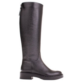 Marco Shoes Reliéfní kožené kozačky na nízkém podpatku černý