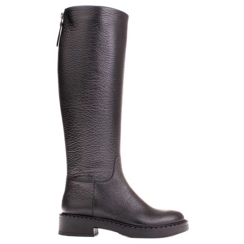 Marco Shoes Reliéfní kožené kozačky na nízkém podpatku černá