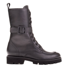 Marco Shoes Celozrnné kožené boty černá Marco Shoes Celozrnné kožené boty černá