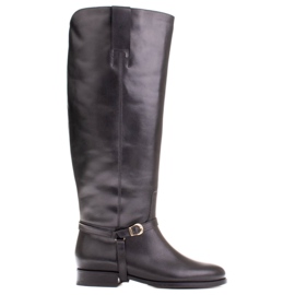 Marco Shoes Kožené kozačky na široké lýtko černá