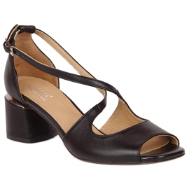 Černé kožené dámské sandály na vysokém podpatku Juma černá