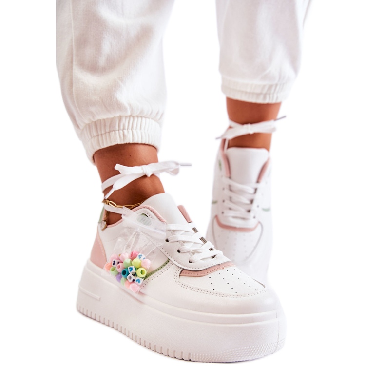 PS1 Dámská vázaná sportovní obuv Tenisky Bílo-růžová Manila bílý růžový