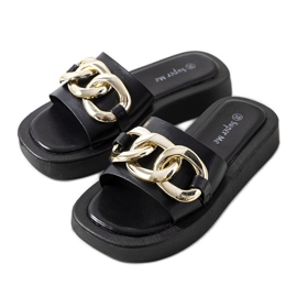 Černé pantofle s řetízkem Bragg černý