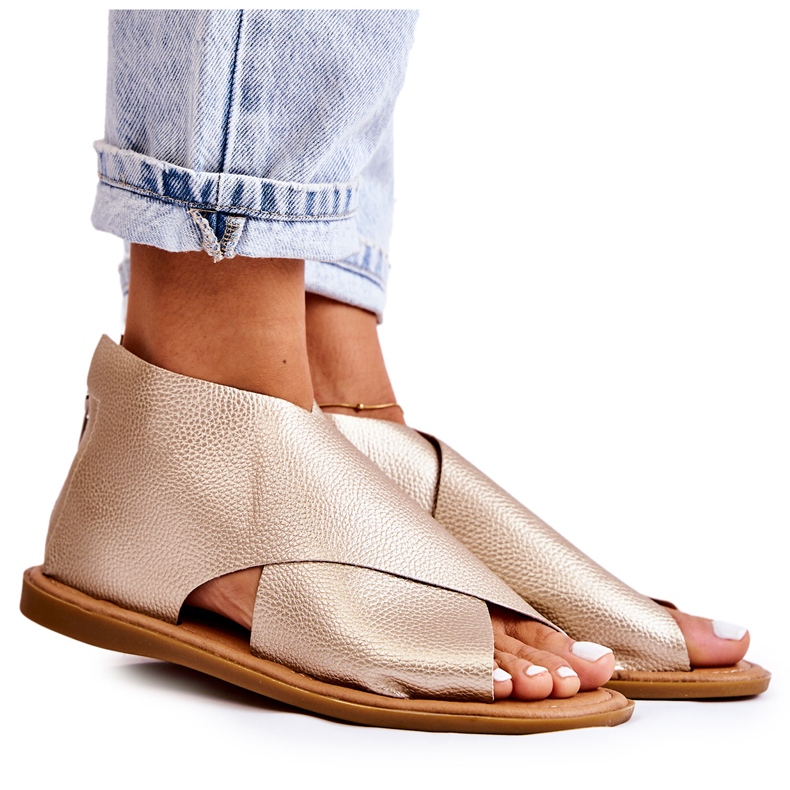 S.Barski Dámské kožené sandály Gold Catalise zlatý