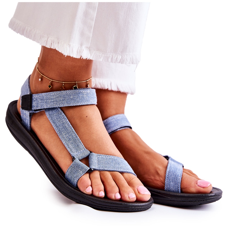 PM1 Klasické dámské sandály na suchý zip Světle modrá Kalla modrý