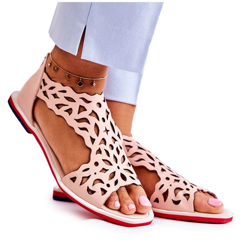 PA2 Kožené světle růžové prolamované sandály Alima růžový