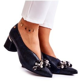 Kožené lodičky s Laura Messi 2487 černá dekorace černý