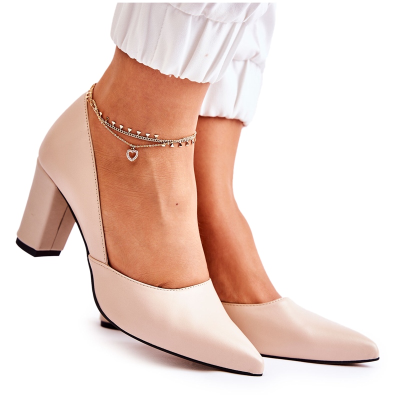 PA2 Módní Kožené Lodičky Na Baru Béžové Emoce béžový