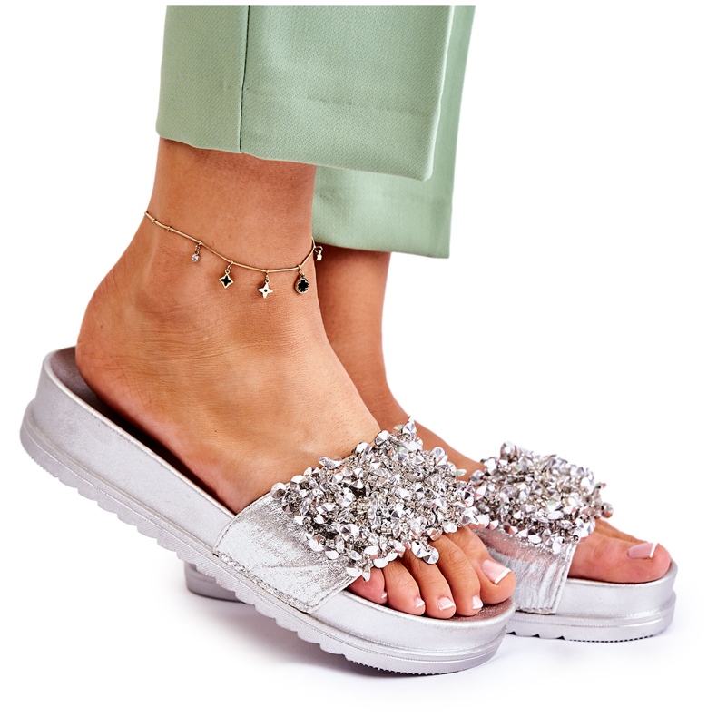 PG1 Dámské pantofle na platformě se stříbrnými ozdobami Almina