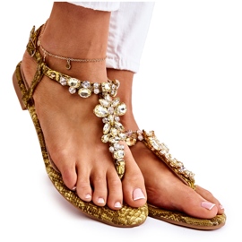 PG2 Dámské sandály žabky s kubickými zirkony žluté Ivanne hnědý žlutá