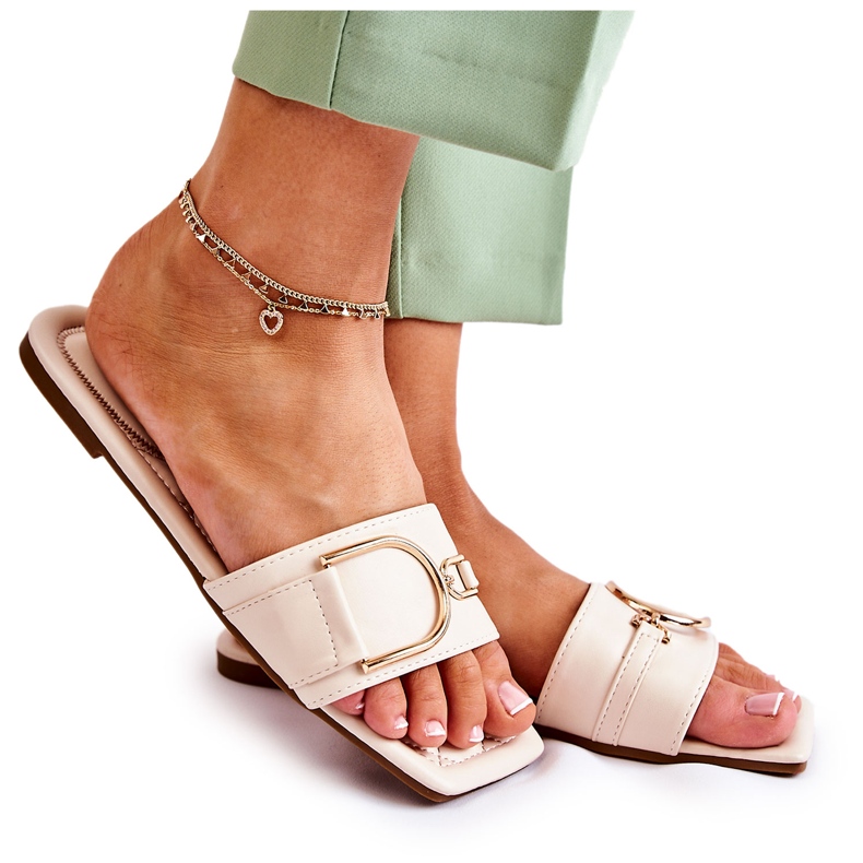 PG2 Dámské klasické kožené pantofle s béžovým zdobením Shilla zlatý