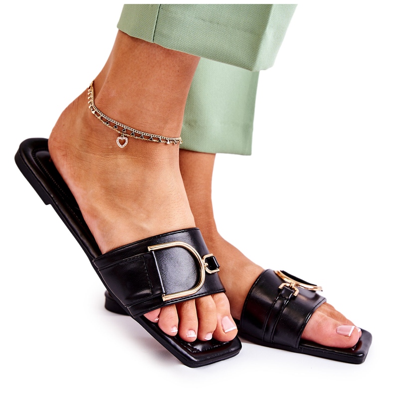 PG2 Dámské klasické kožené pantofle s černým zdobením Shilla černá