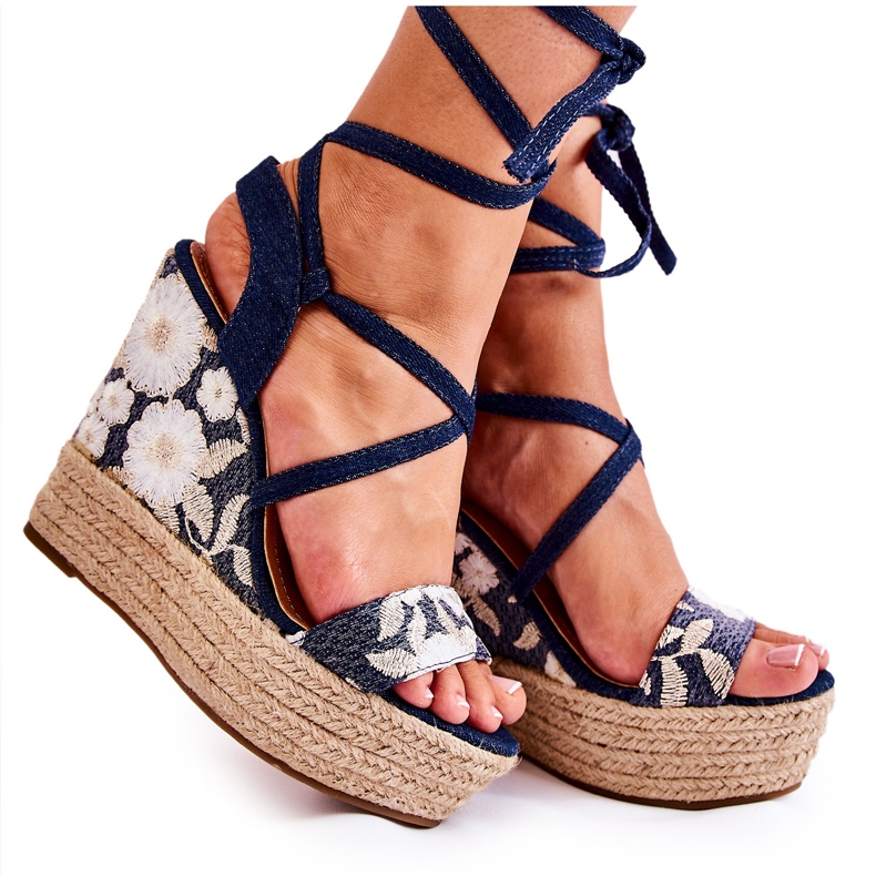 WS1 Módní vázané sandály na klínku tmavě modré Recife modrý