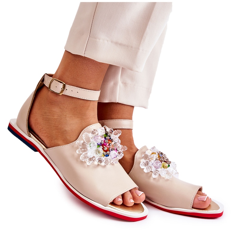 PA2 Dámské kožené sandály s béžovým zdobením Nevassa