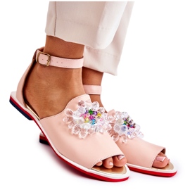 PA2 Dámské kožené sandály se zářivě růžovým zdobením Nevassa