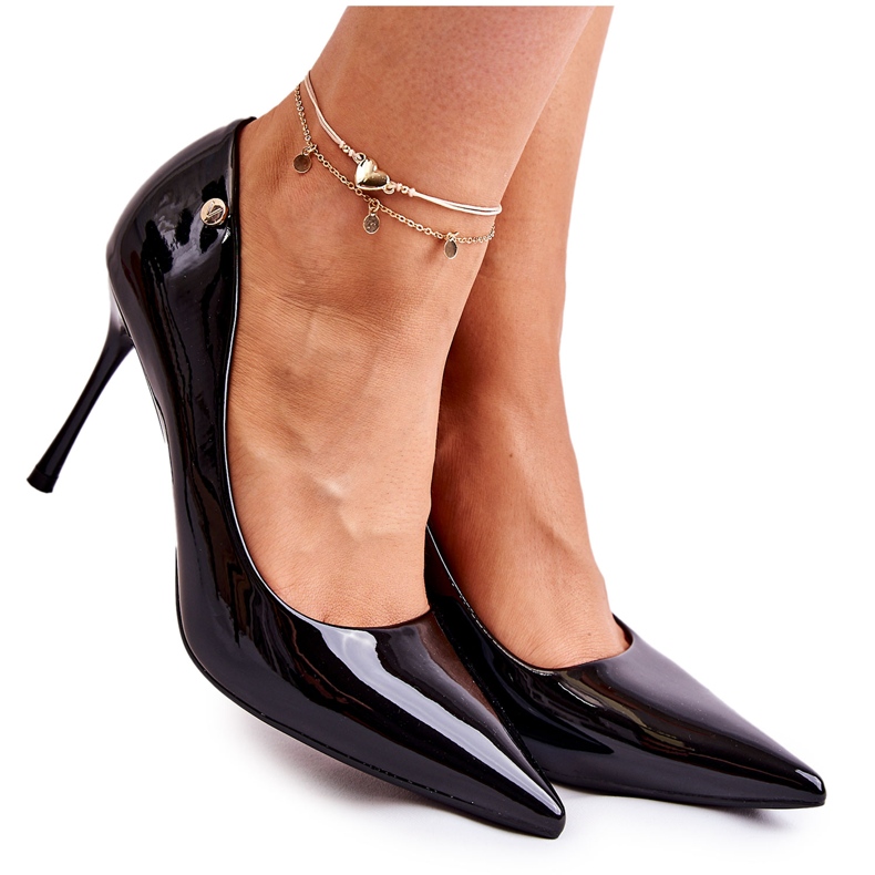 Vinceza Klasické lakované černé Lerisa vysoké podpatky černá