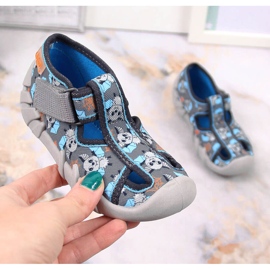 Dětské pantofle na suchý zip s pálkou Befado šedé