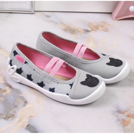 Dívčí pantofle na gumičku s kočičím slipem na šedé Befado šedá