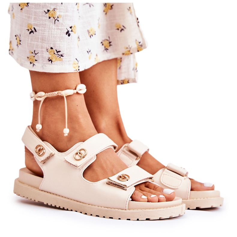 S.Barski Dámské kožené sandály s ozdobou, béžová béžový