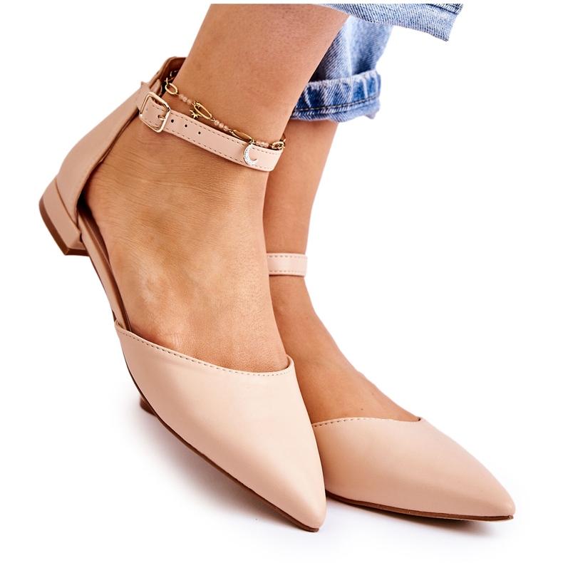 WD1 Dámské kožené balerínové sandály v barvě Spitz Beige Caprise béžový