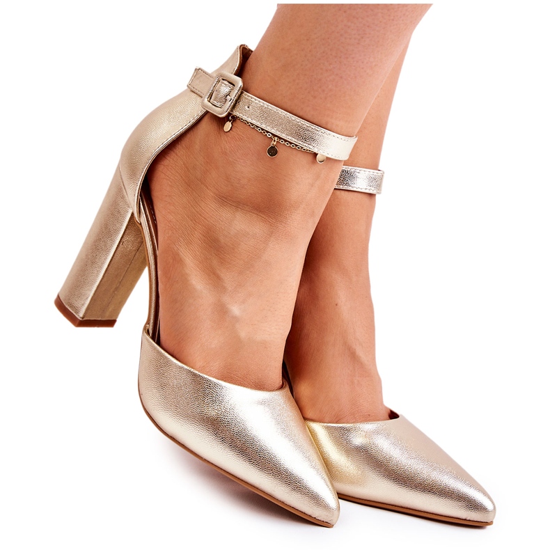 WS1 Kožené Lodičky Na Vysokém Zlatém Sloupu Salira zlatý