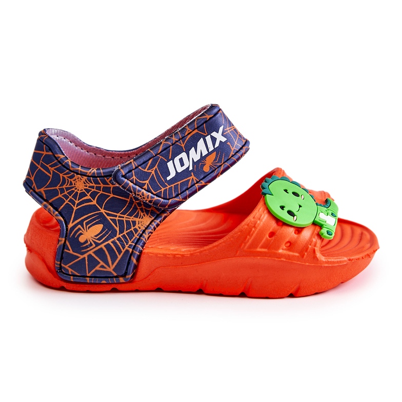 WJ1 Lehké dětské sandály s oranžovým a tmavě modrým zdobením námořnická modrá
